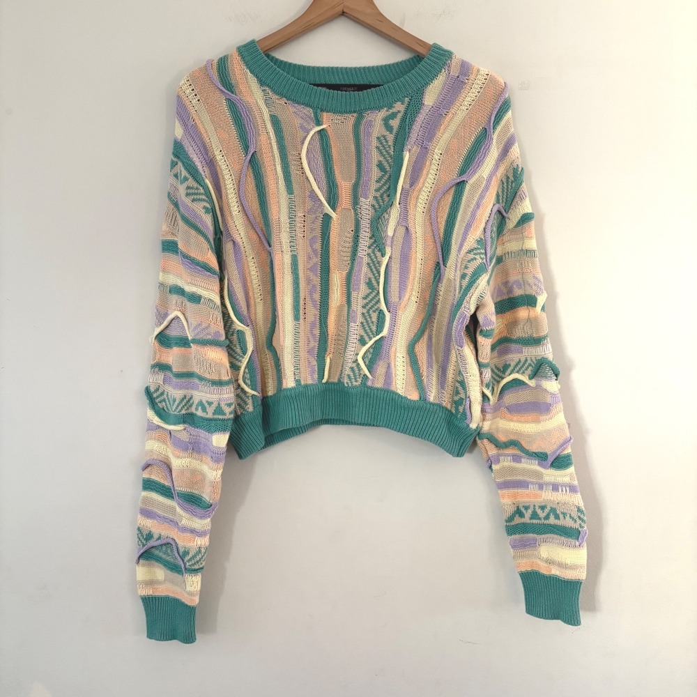 Forever 21 3D Knit Women Sweater M Crop‎ Grandpa Biggie Cosby Coogi-Inspired 90s